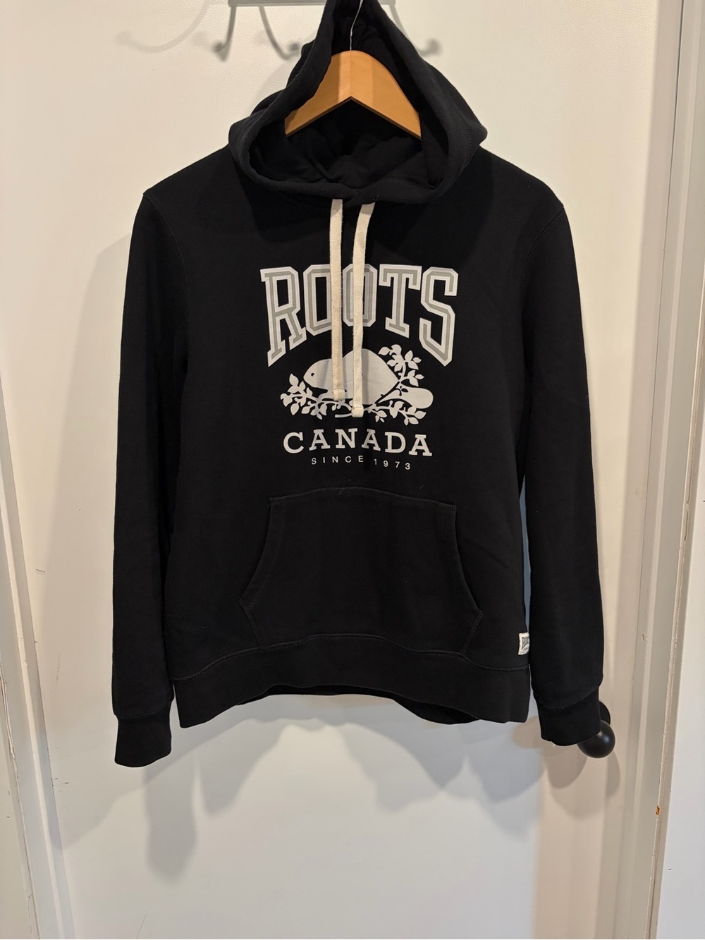Roots Black Crewneck Hoodie with Canada Logo